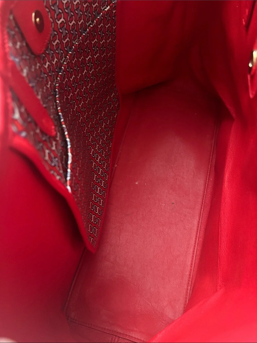 Tory Burch Gemini Red, White and Navy Patterned Canvas Tote
